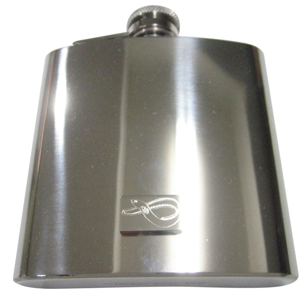 Silver Toned Rectangular Etched Eel Fish 6oz Flask - image 1